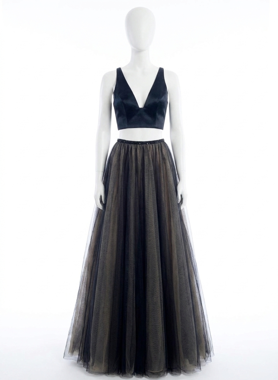 NEW RACHEL ALLAN two-piece matte satin and tulle ball gown in black